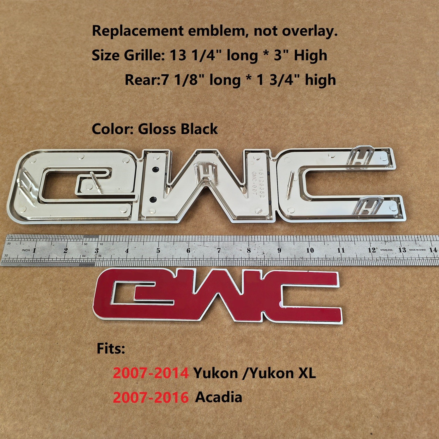 2007-2014 Kit OEM Grille & Rear GMC Emblem Badge for Yukon / XL Chrome Black
