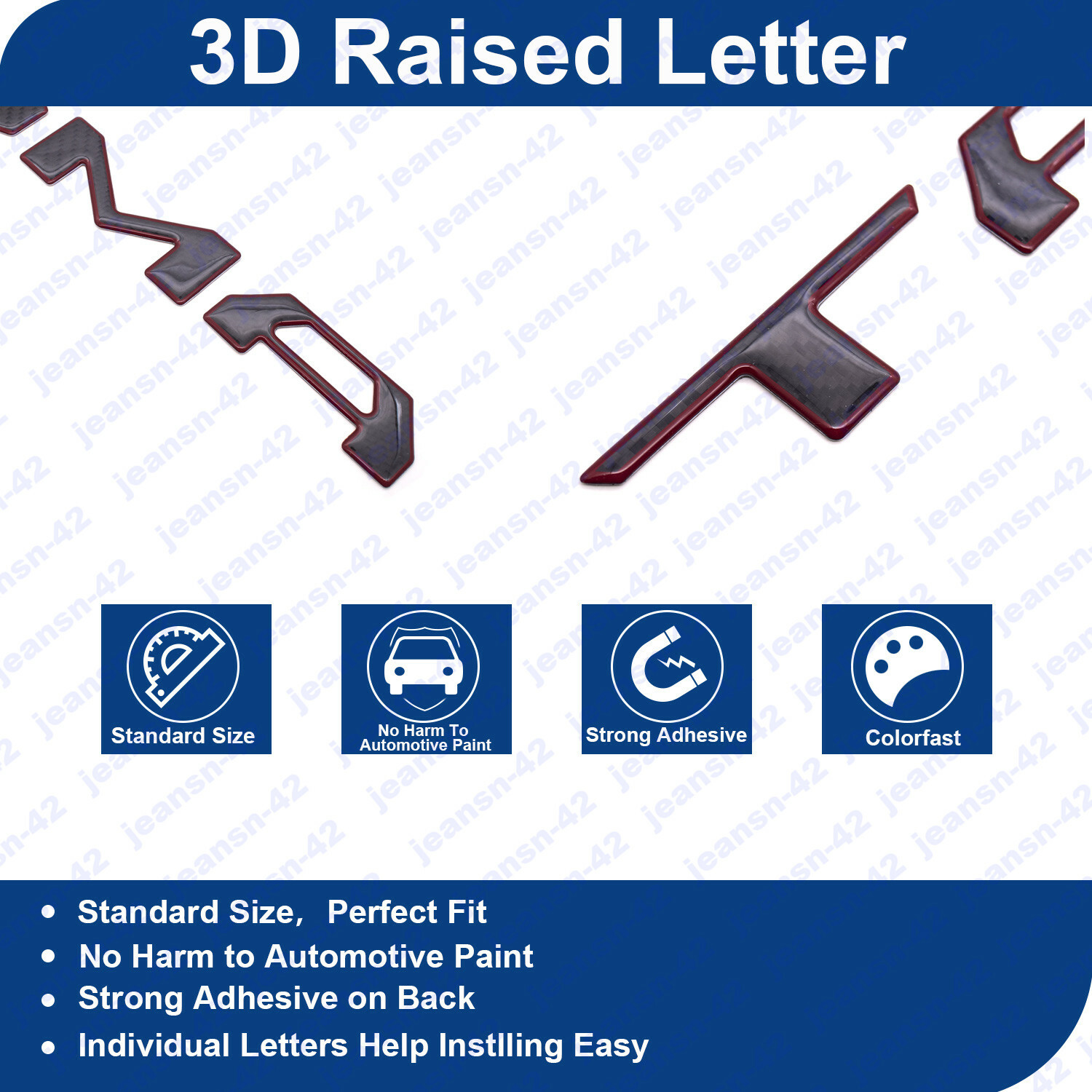 Black Red Carbon Fiber 3D Tailgate Insert Letters for 2016-2020 Toyota Tacoma