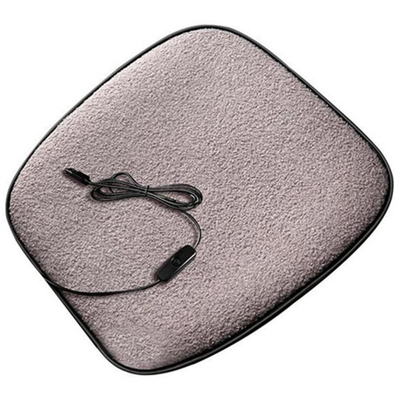 Car Thermostat Heating Cushion USB Heated Seat Pad Lamb Velvet Gray Fit Winter
