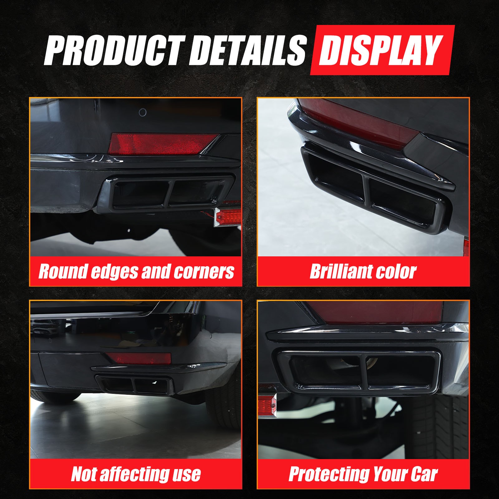 Gloss Black Exhaust Pipe Protect Cover Trims For Cadillac Escalade 2021-2023 2PC