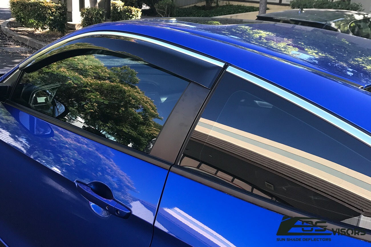EOS Visors For 16-20 Honda Civic Coupe JDM CHROME TRIM Side Window Rain Guards