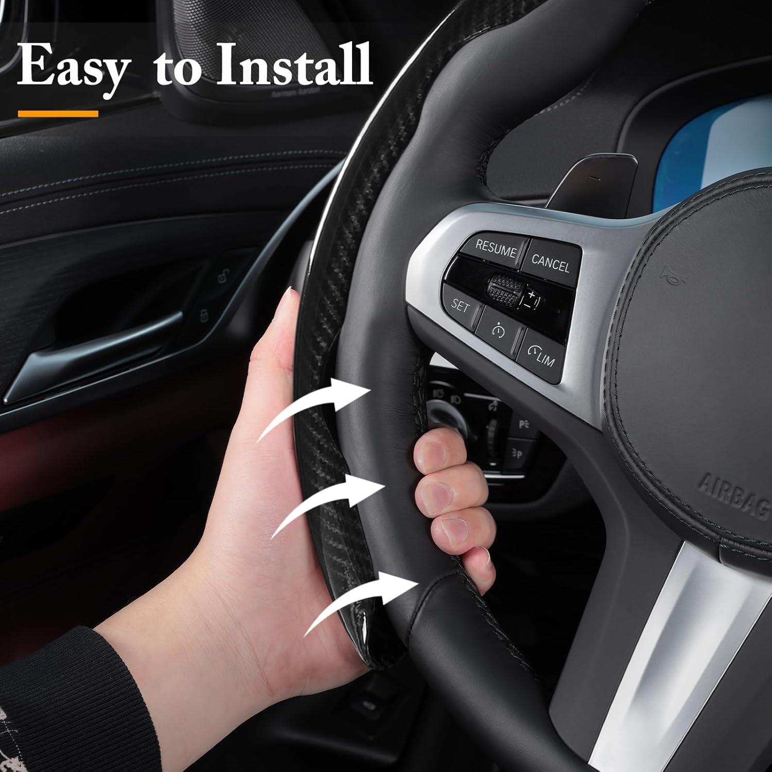 15″ Car Carbon Fiber Steering Wheel Cover Non-slip Protector For Mercedes Benz