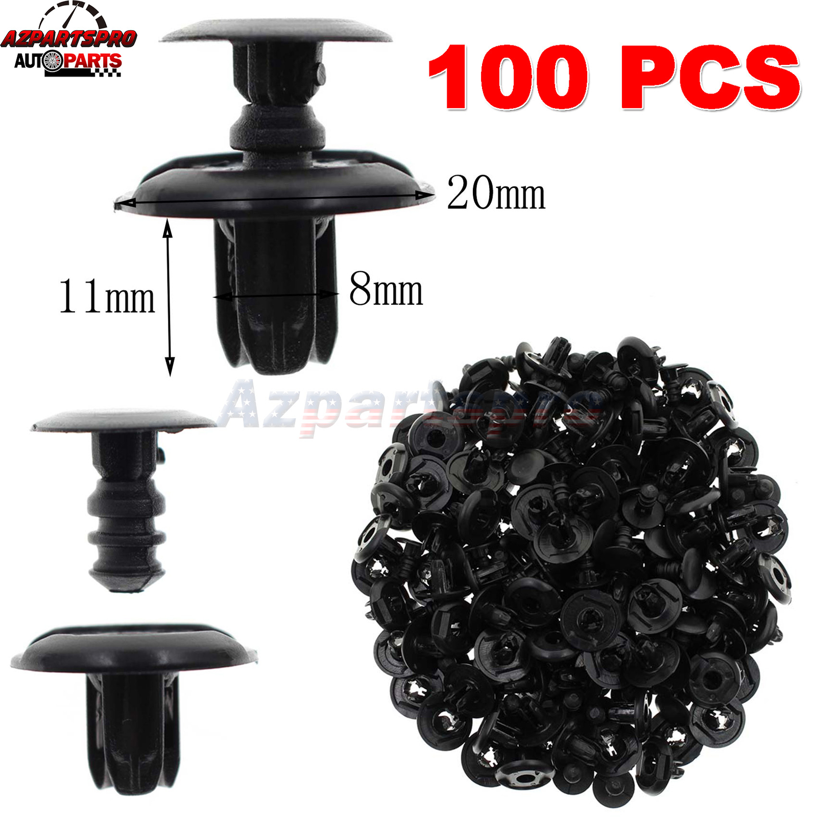 100pcs Radiator Cover Clip 8mm Hole for Honda Prelude Ridgeline S2000 2DR 4DR