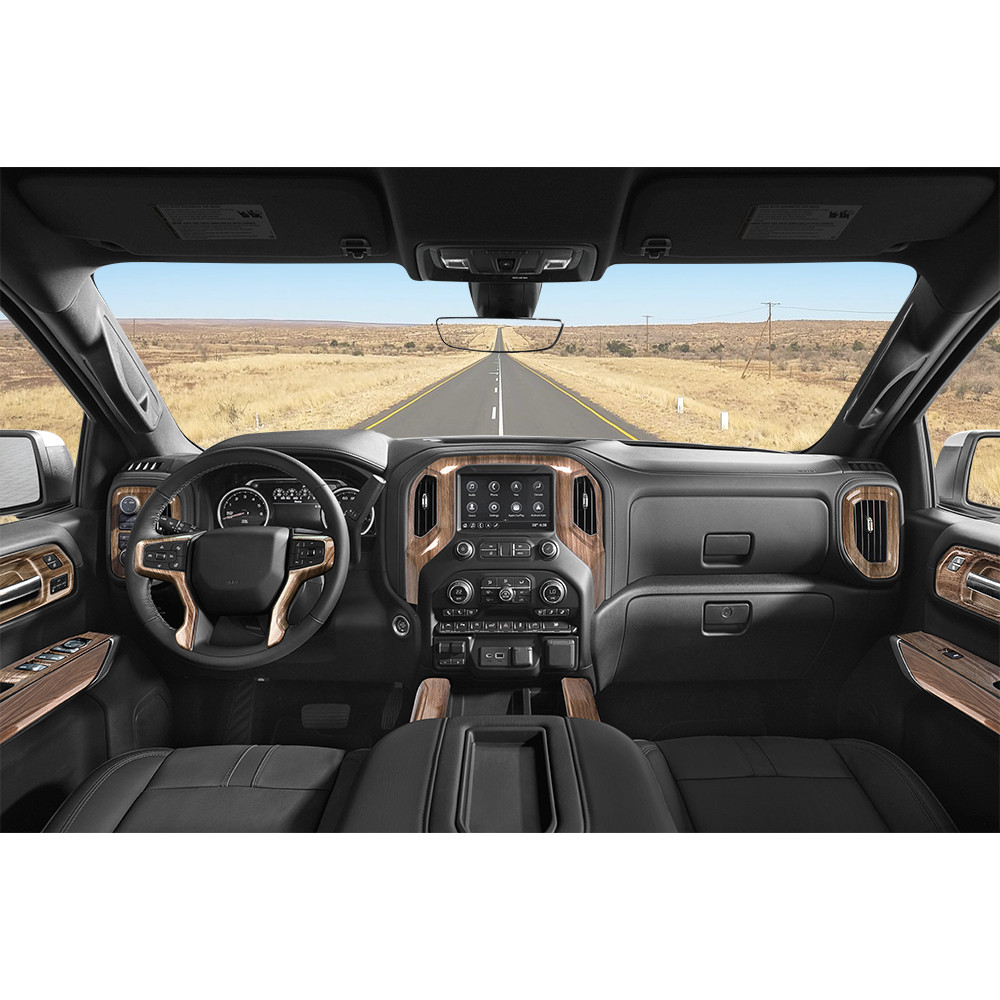 Wood Grain Interior Center Console Dash Trim Cover Kit For Chevy Silverado 19+