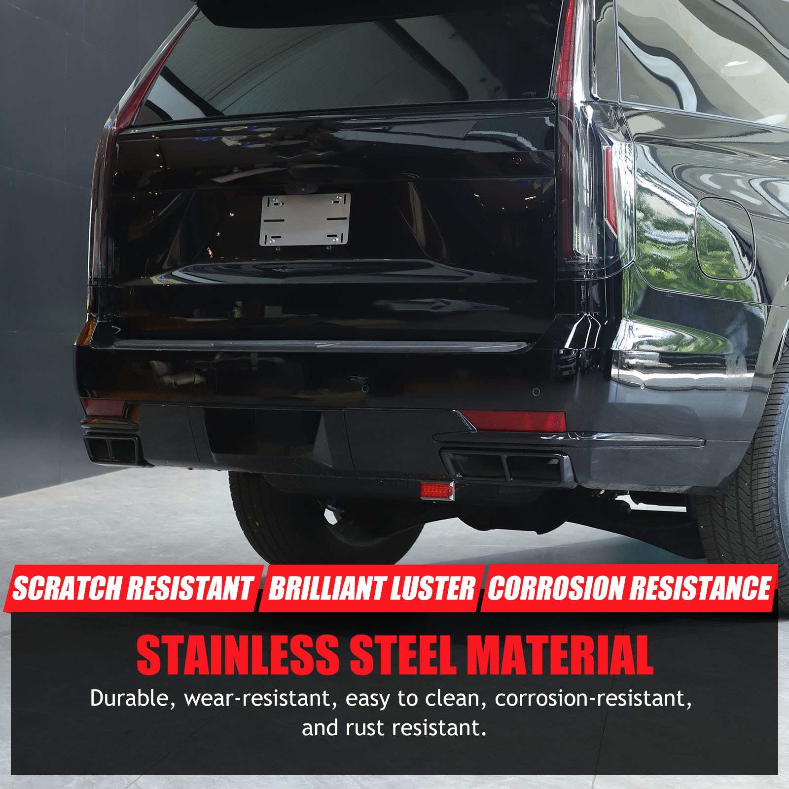 Gloss Black Exhaust Pipe Protect Cover Trims For Cadillac Escalade 2021-2023 2PC