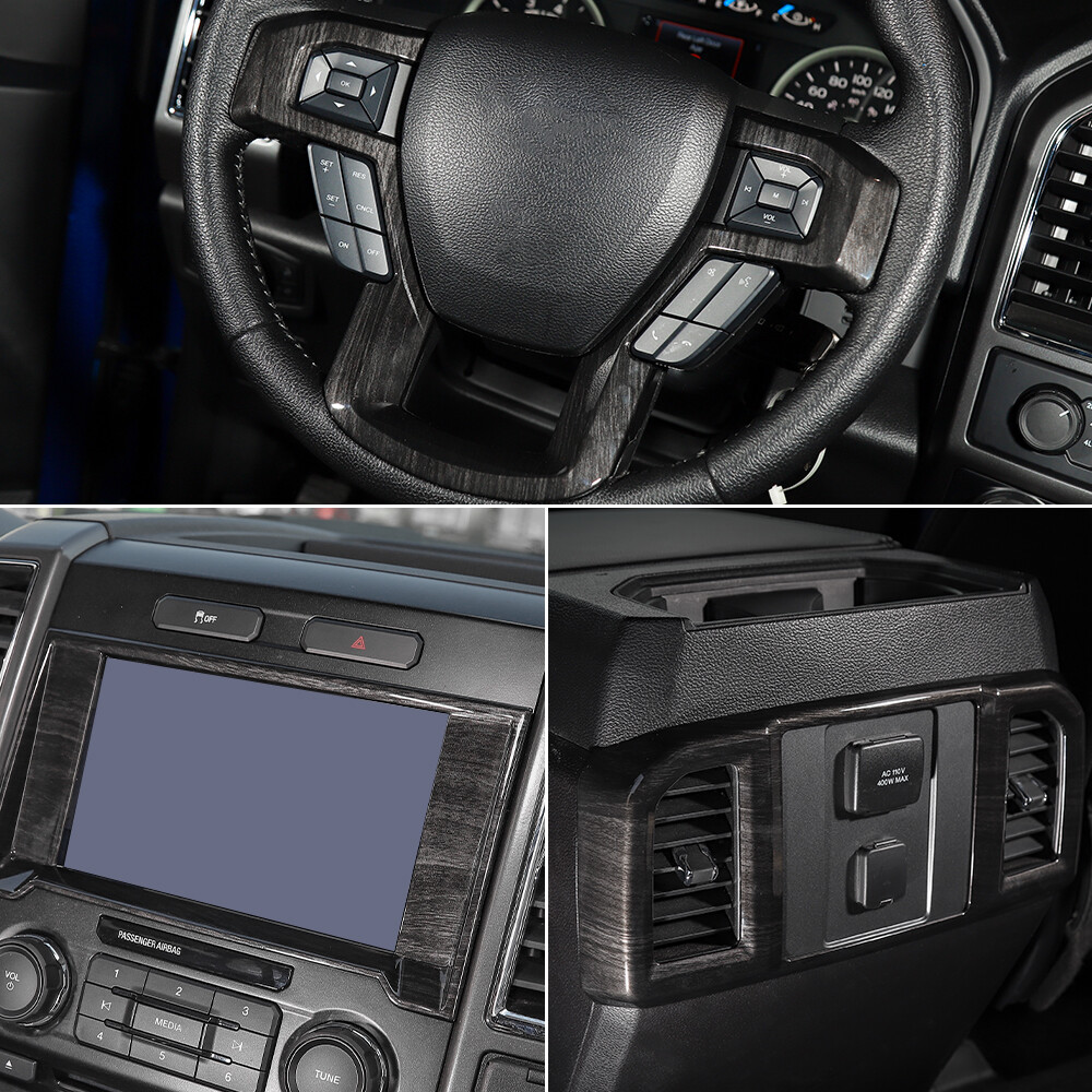 Interior Decoration Cover Trim Accessories For Ford F150 2015+ Black Wood Grain