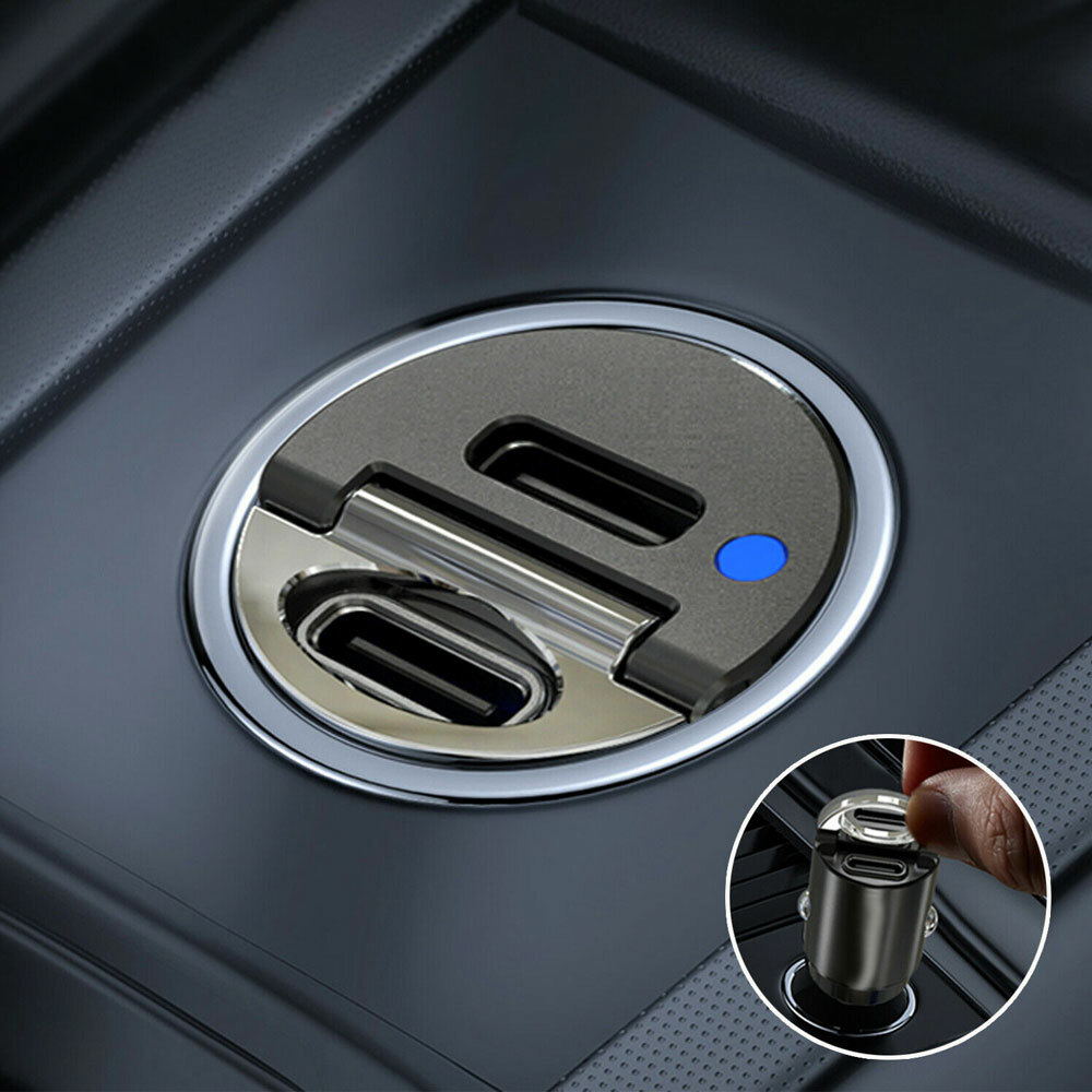 Mini Dual USB Type-C PD Super Fast 30W Car Phone Charger Adapter Black