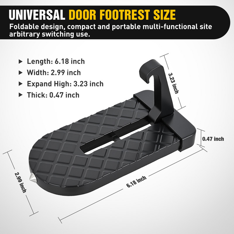 Car Door Step for Roof Access Universal Car Step Hook Aluminum Alloy 2 PCS Black