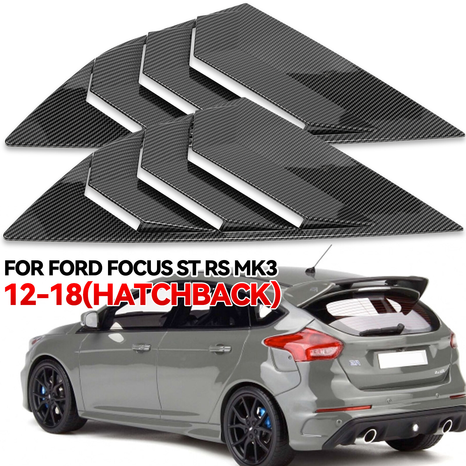 For Ford Focus ST RS III Hatchback Window Louver Rear Vent Cover Carbon Fiber
