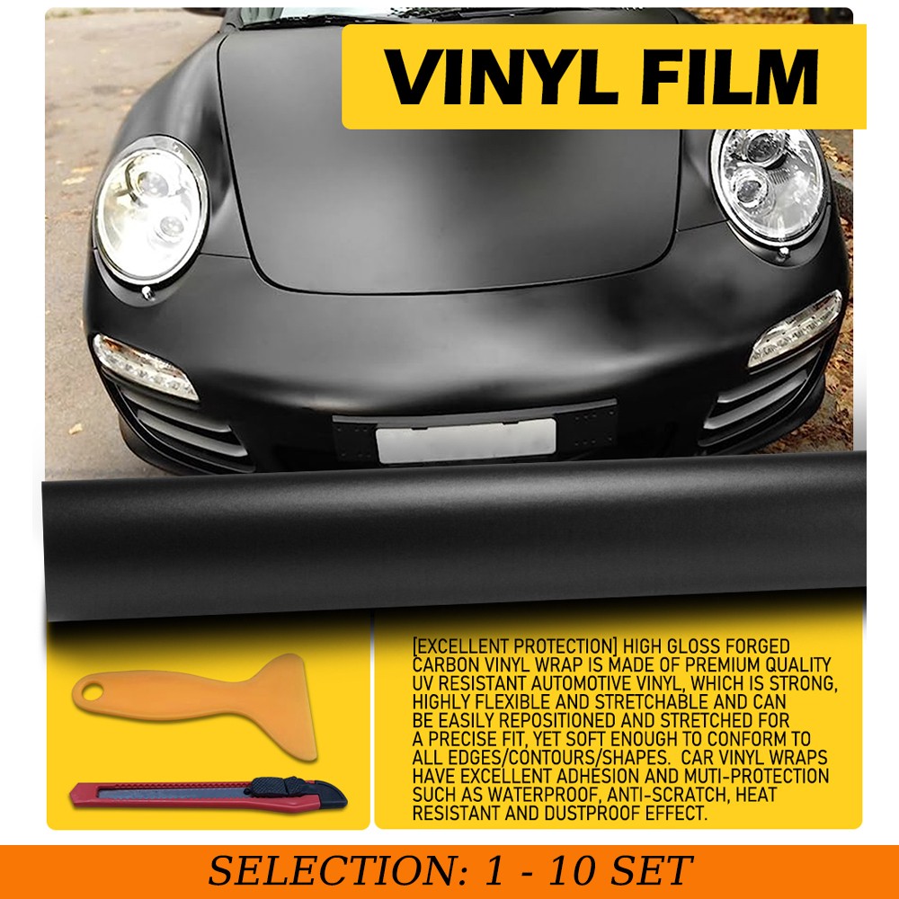 1-10 Bubble Free Matte Black Vinyl Wrap 30cm x 1.5m Car Sticker Film +Knife Tool