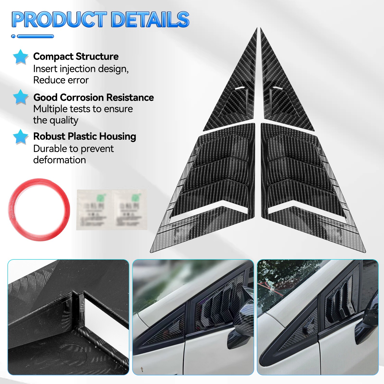 Carbon Fiber Side Front Window Louver Cover Trim ABS For Honda Civic 2011-2015