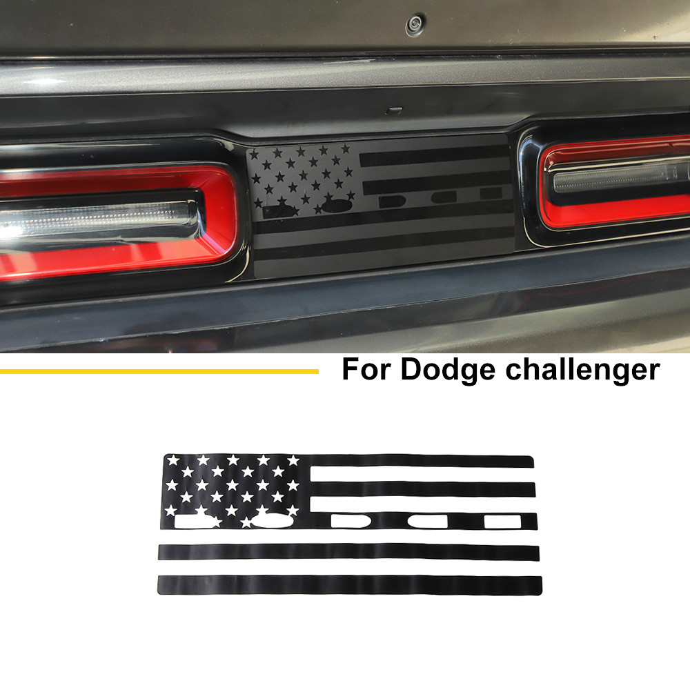 For Dodge Challenger 15+ Black PVC Rear Tail Box Trunk Center Trim Flag Sticker