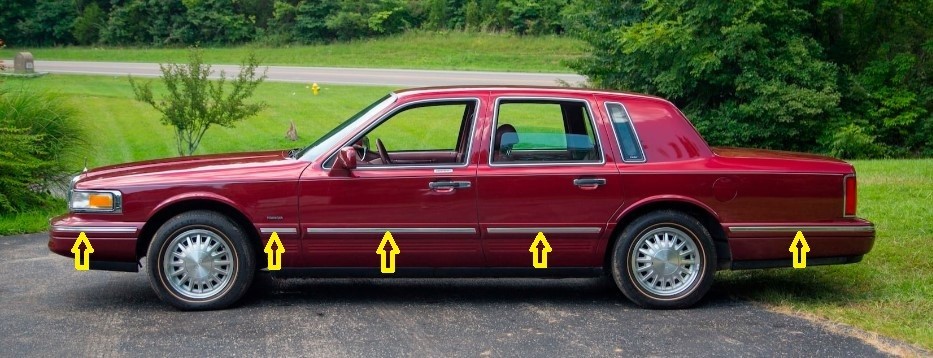 NEW! 1995-1997 LINCOLN TOWN CAR CHROME TRIM MOLDING INSERT REPLACEMENT SET -9 PC