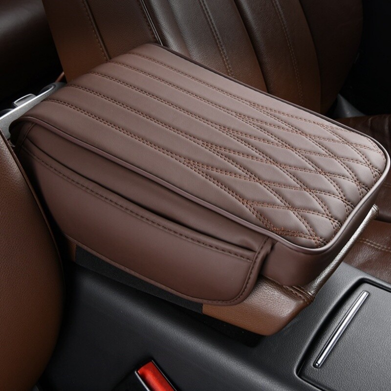 Car Center Console Cover PU Leather Car Arm Rest Cushion Pad with 2 Storage Bags