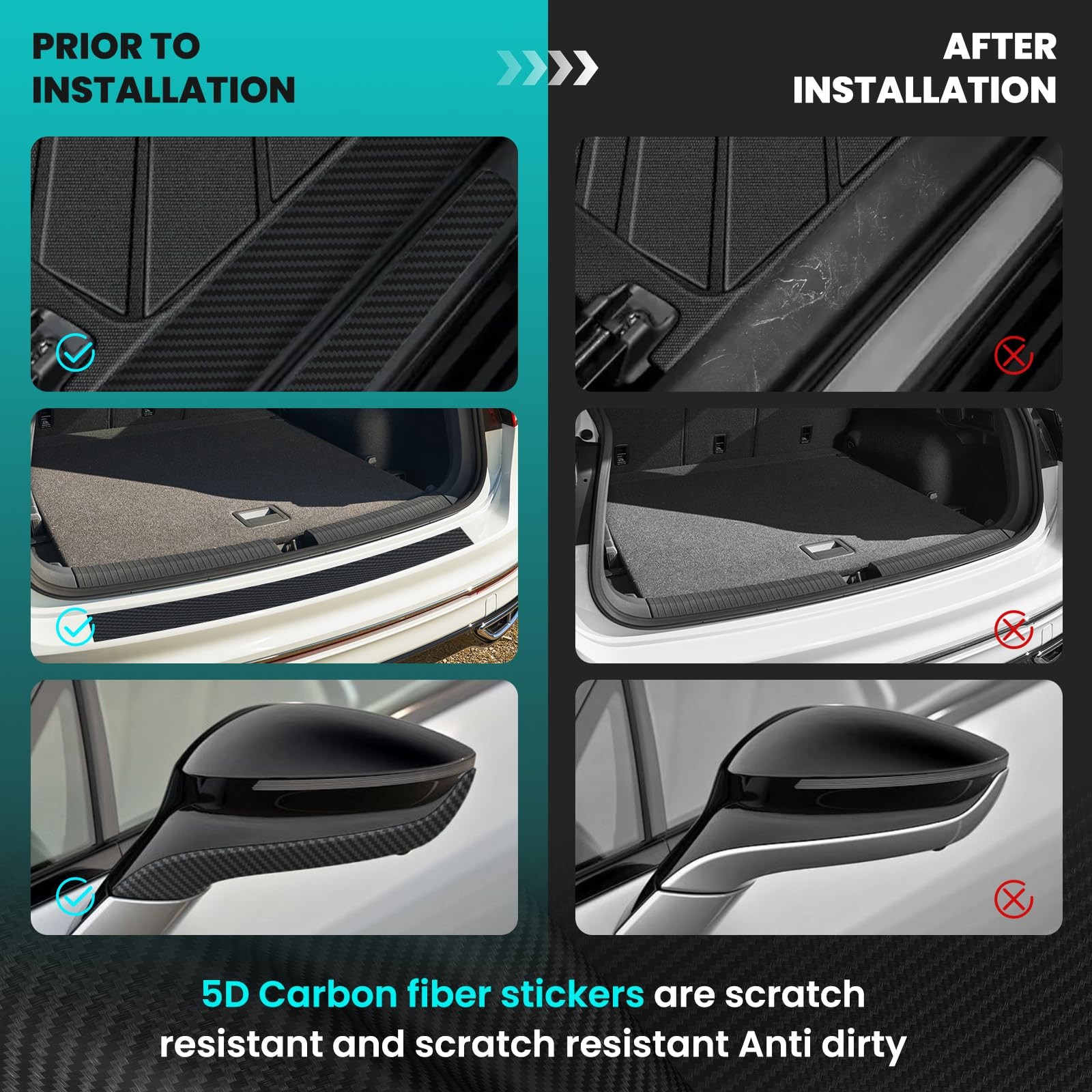 LonXFan Black Carbon Fiber Wrap 4In x 33Ft 5D Carbon AntiCollision Window Sil…