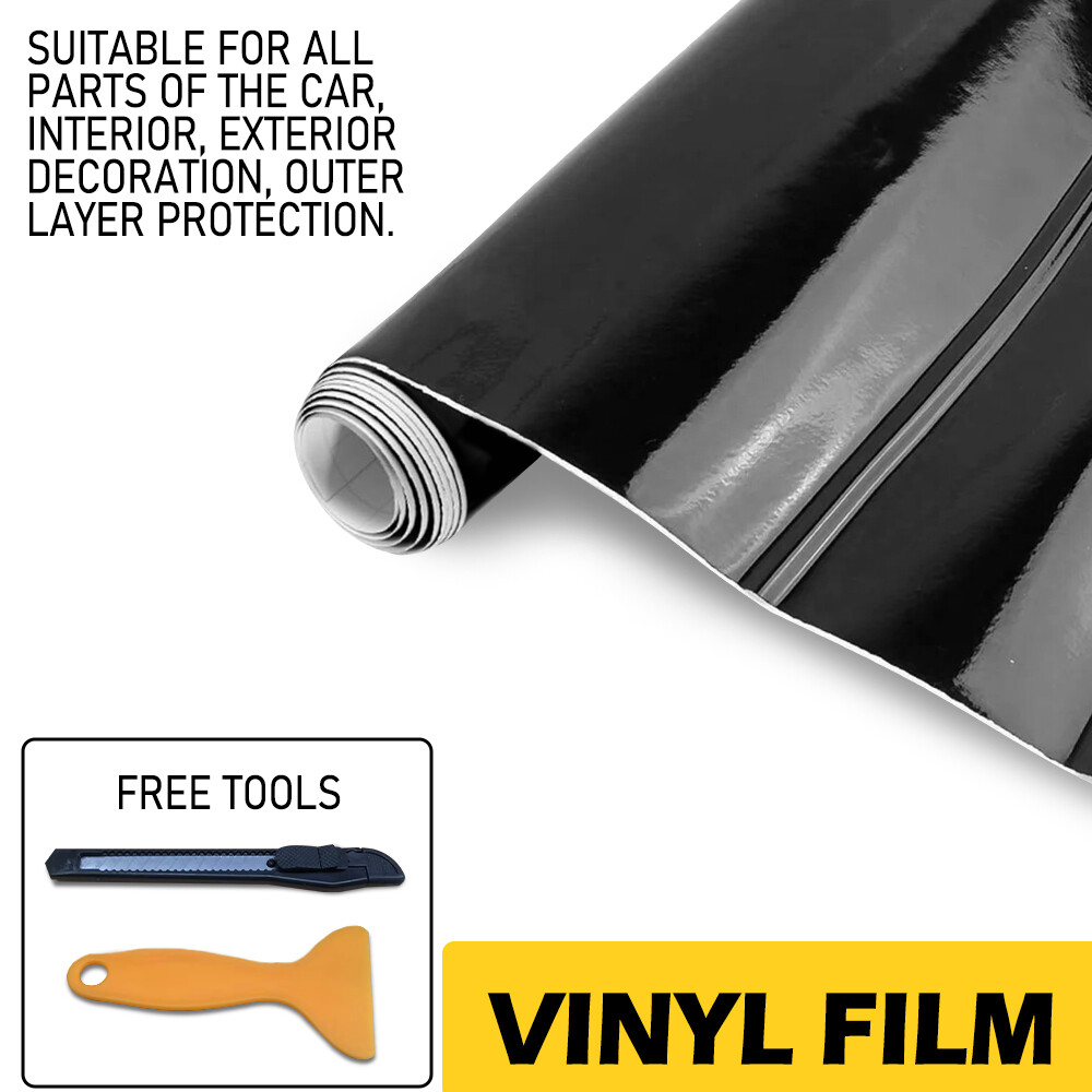 Gloss Black Vinyl Automotive Wrap Film Roll Car Wrap Stickers 59IN x 11.8IN