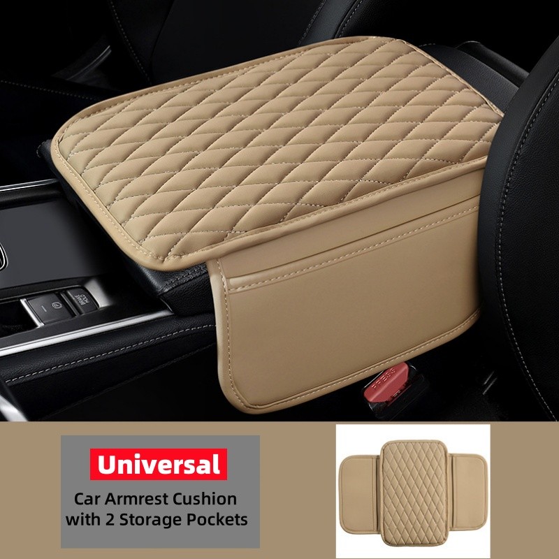 Car Center Console Cover with 2 Storage Bags Universal Auto Armrest Seat Box Pad