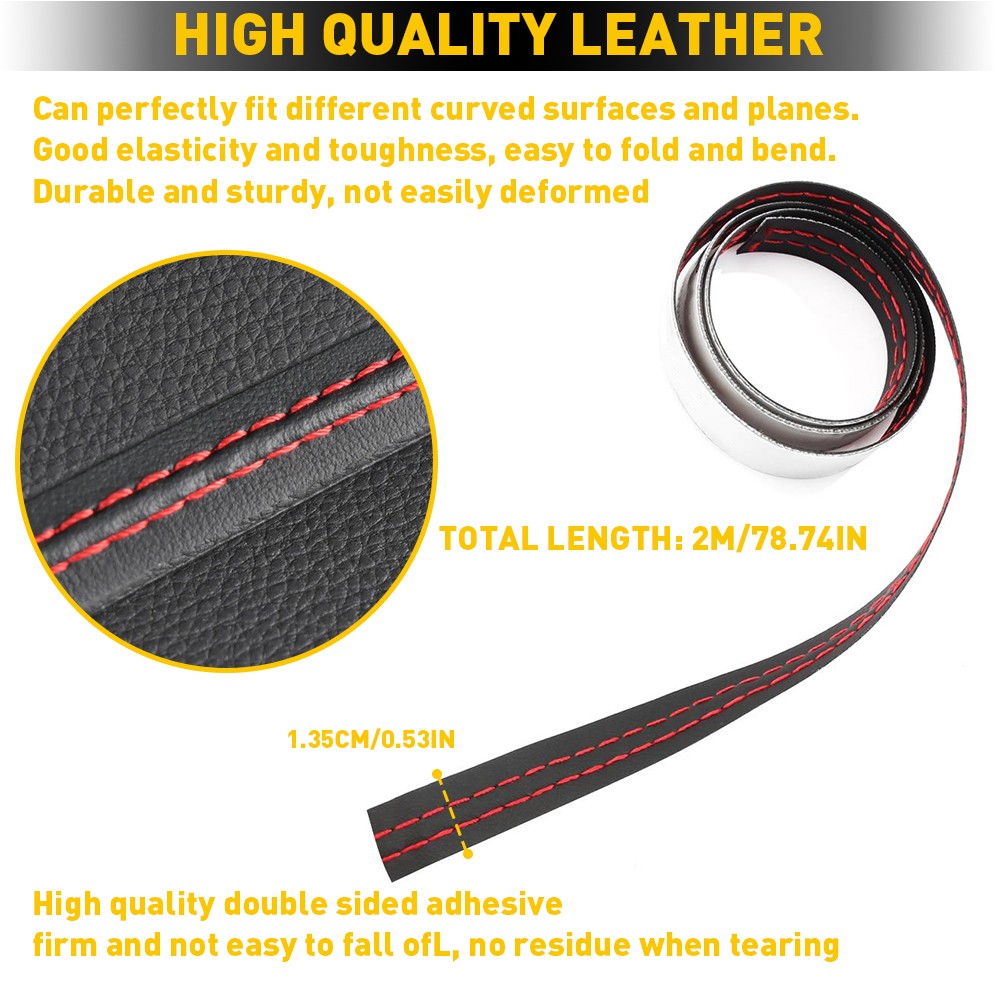 Red Mouldings Trim Decor Line Strip PU Leather For Car/Auto Door Dashboard Strip