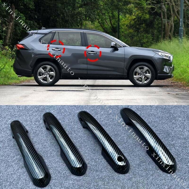 Carbon Fiber Texture Door Handle Molding Cover Trim 4X For Toyota RAV4 2019-2025