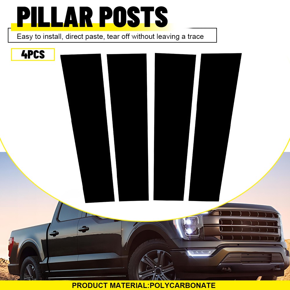 For Ford F150 Super Cab 2015-2021 4Pcs Glossy Black B Pillar Post Cover Trim