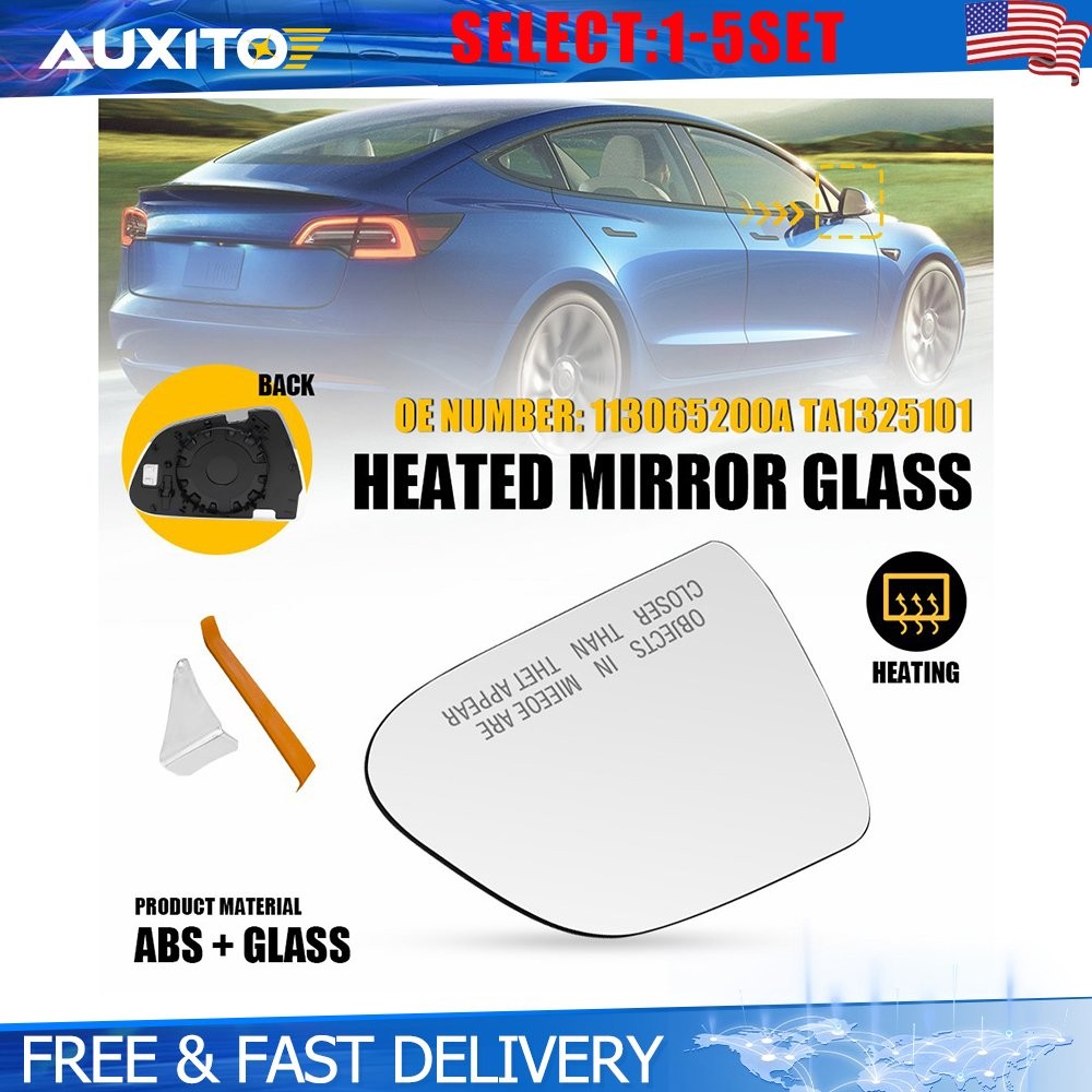 Heated Mirror Glass Right Side with Backing Plate for Tesla 3 2017-2023 1-5X