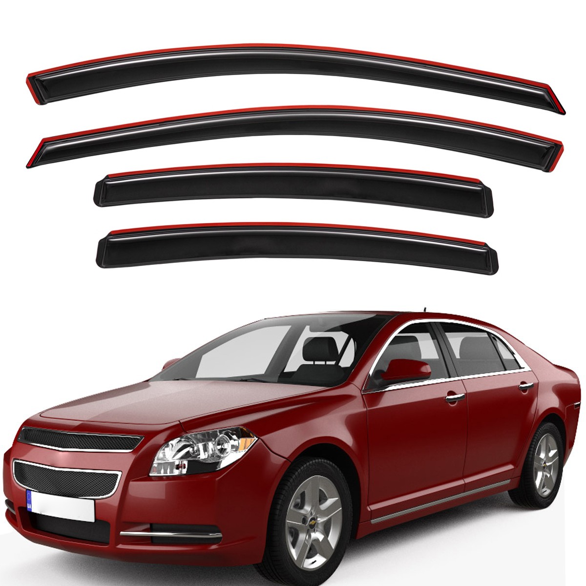 In-Channel Window Visors Sun Rain Guards Vent Shade for 2008-2012 Chevy Malibu