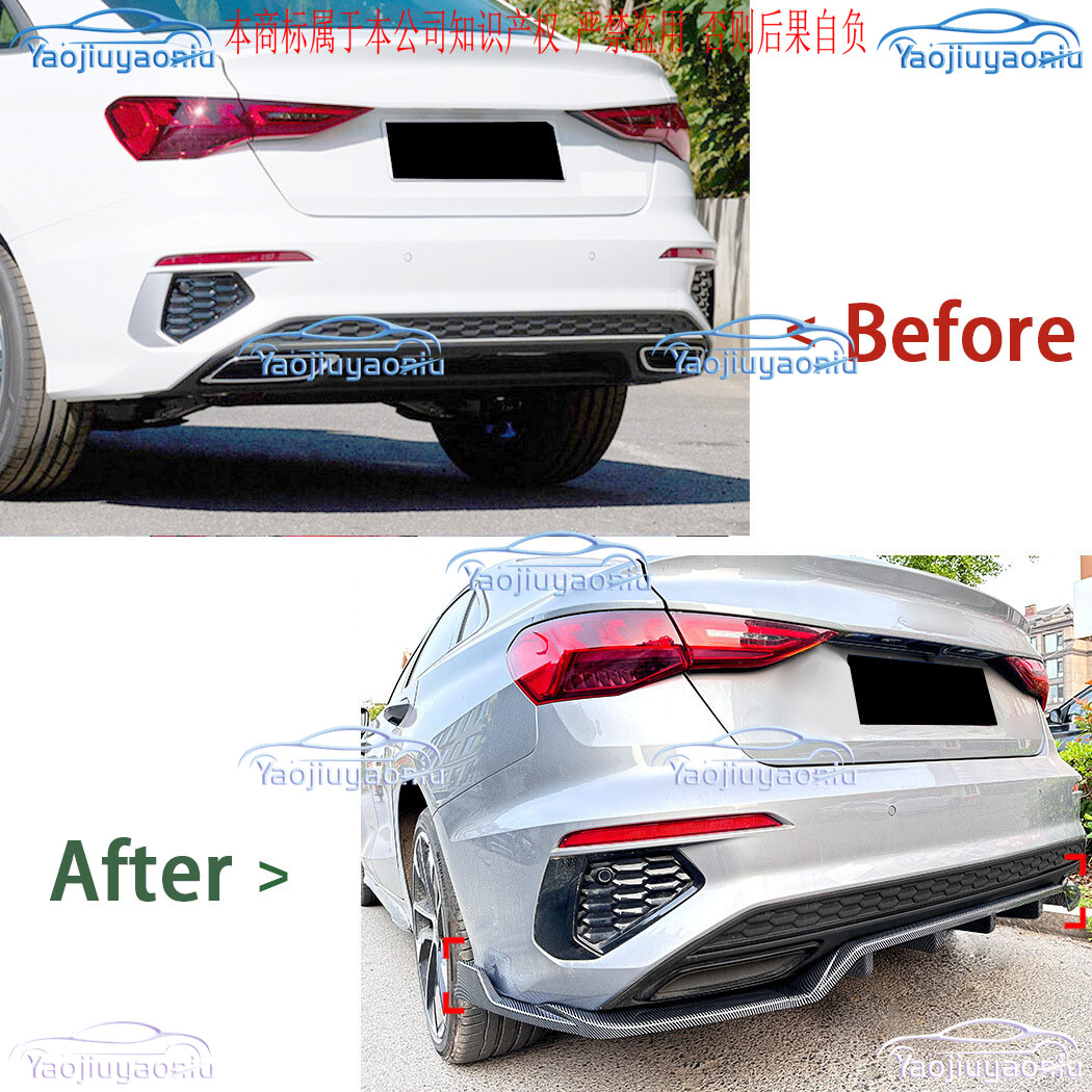 For Audi A3 S3 8Y Sedan Carbon Look Rear Bumper Diffuser Lip Spoiler 2022-2024