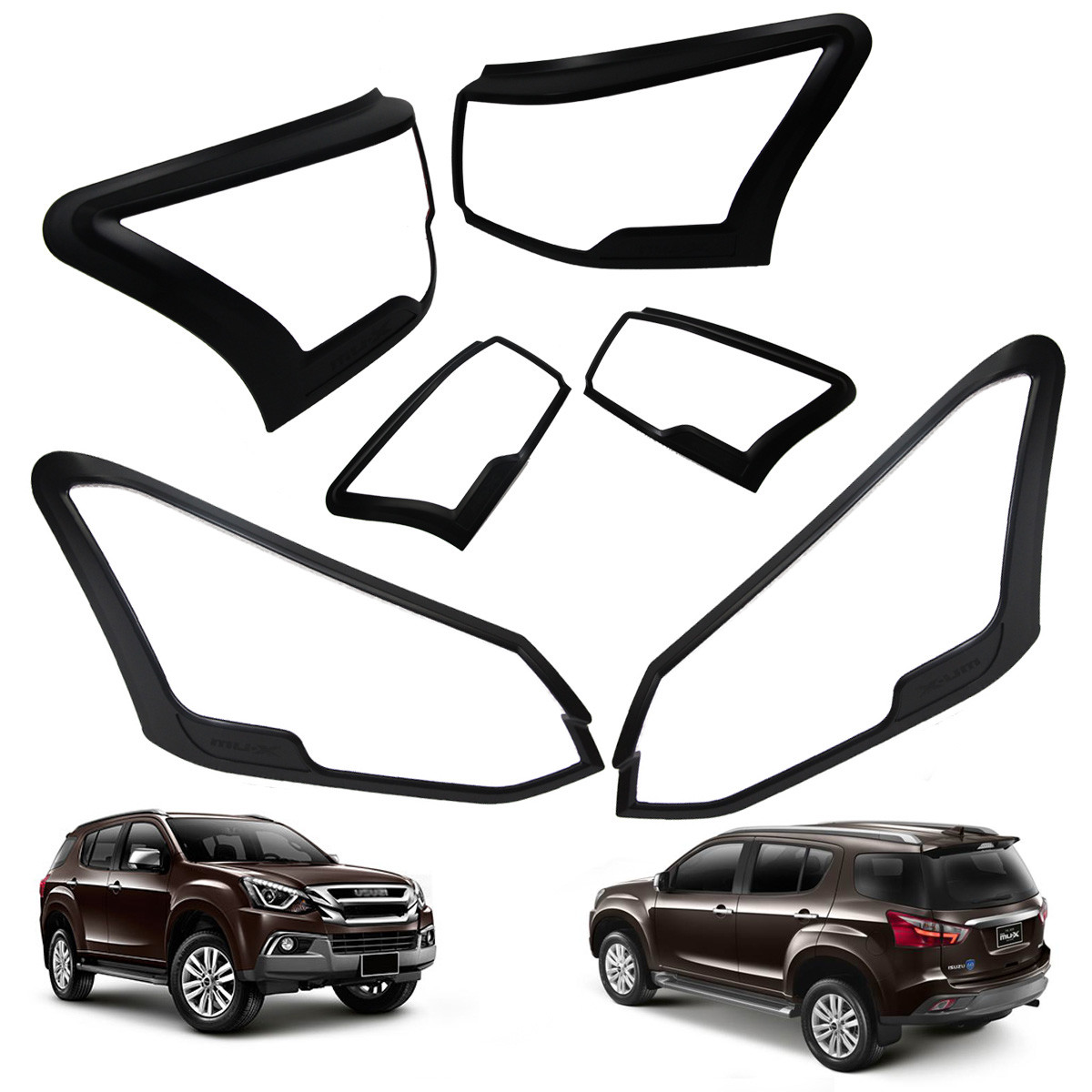 Head and Tail Lamp Cover Trim Set Black 6 Pc Fits Isuzu Mu-X Suv 2017 – 2018