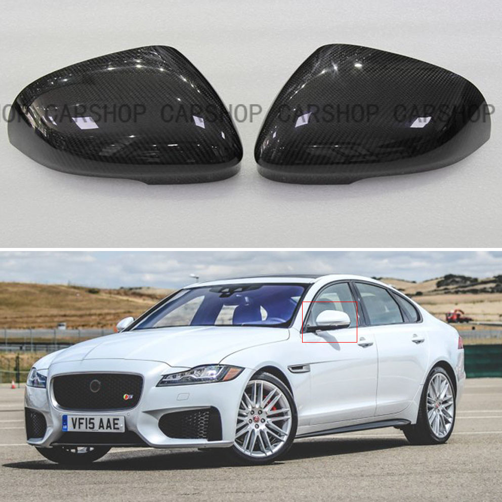 Carbon Fiber Side Mirror Cover Caps Add-on For Jaguar XE XF XJ XK XKR 2010-2023
