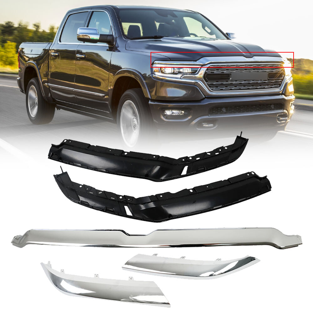 Chrome Upper Replacement Grille Trim Molding Plastic For 2019-2022 Ram 1500