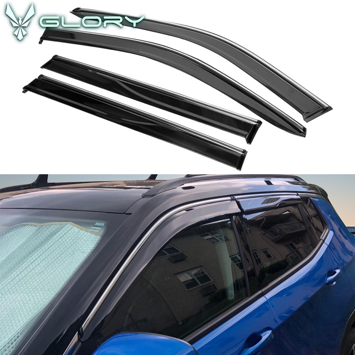 Fits 17-25 Jeep Compass Polycarbonate Chrome Trim Window Visors Rain Guards