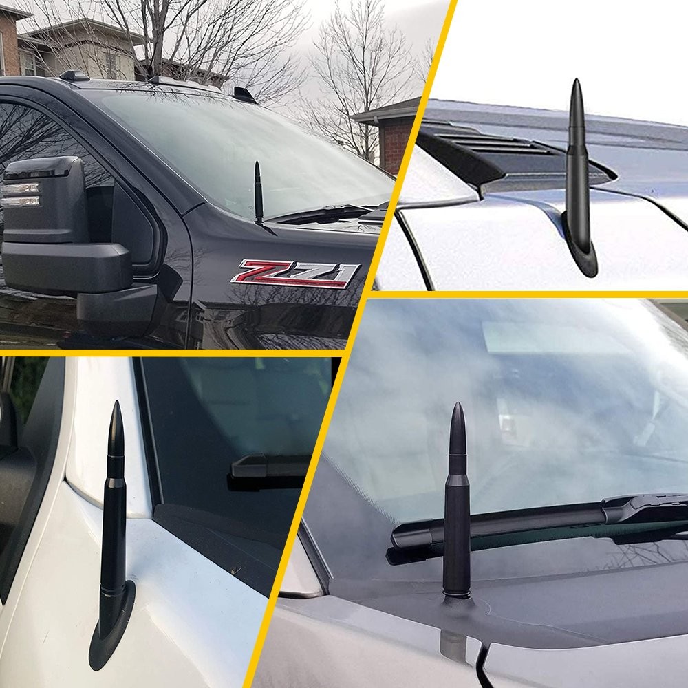 FOR FORD F150 F250 F-150 F-250 50CAL CALIBER BULLET ALUMINUM SHORT ANTENNA BLACK
