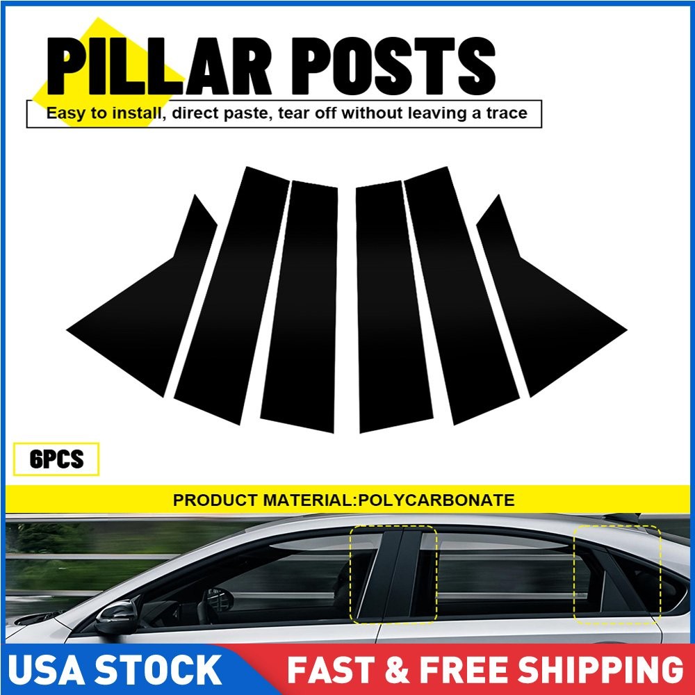 6Pcs Pillar Posts Door Window Trim Cover Set For Kia Forte 2019-2024 Sedan Black