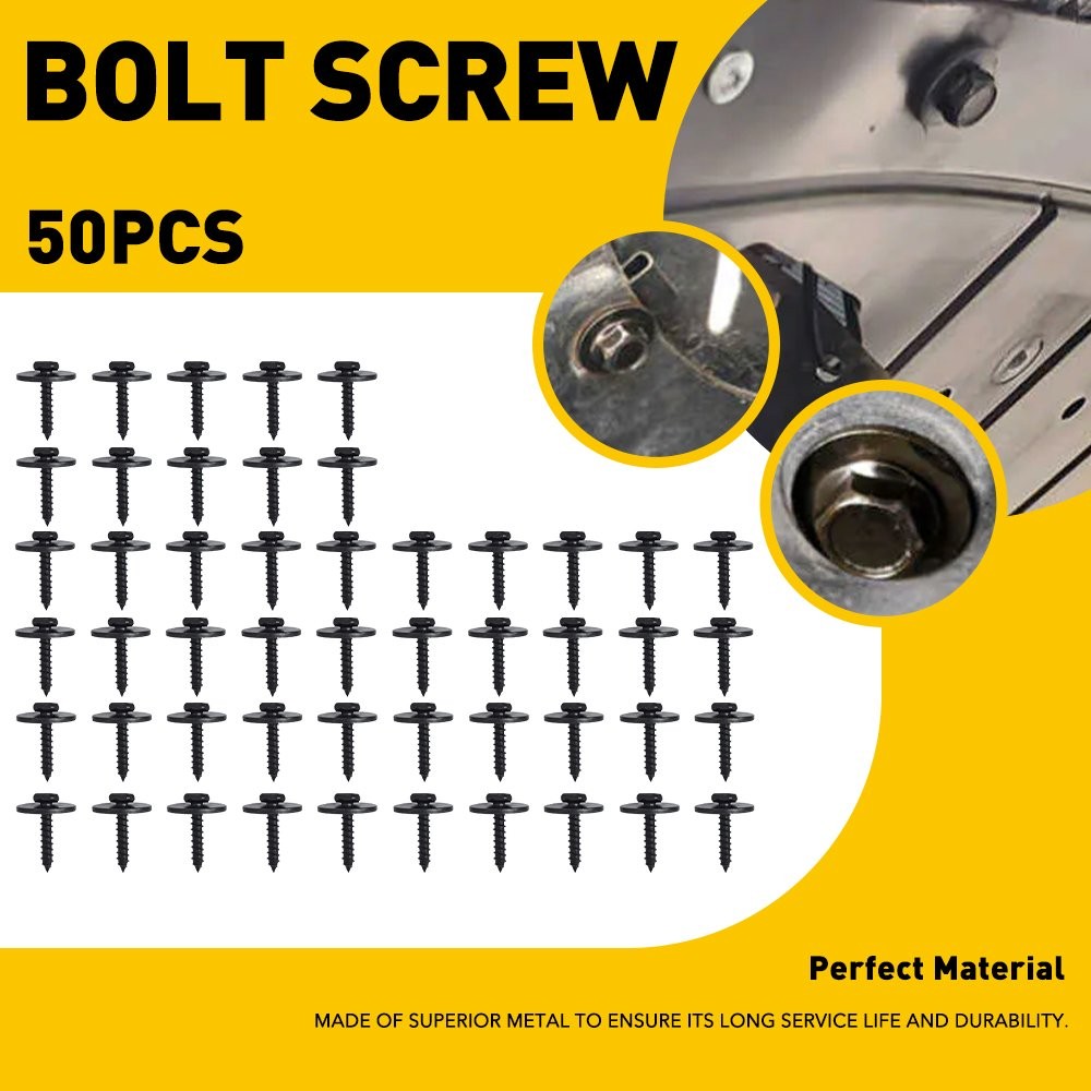 50*Car Screw Fender Liner Body Bumper Cover Shield Splash Bolt Metal Black Screw