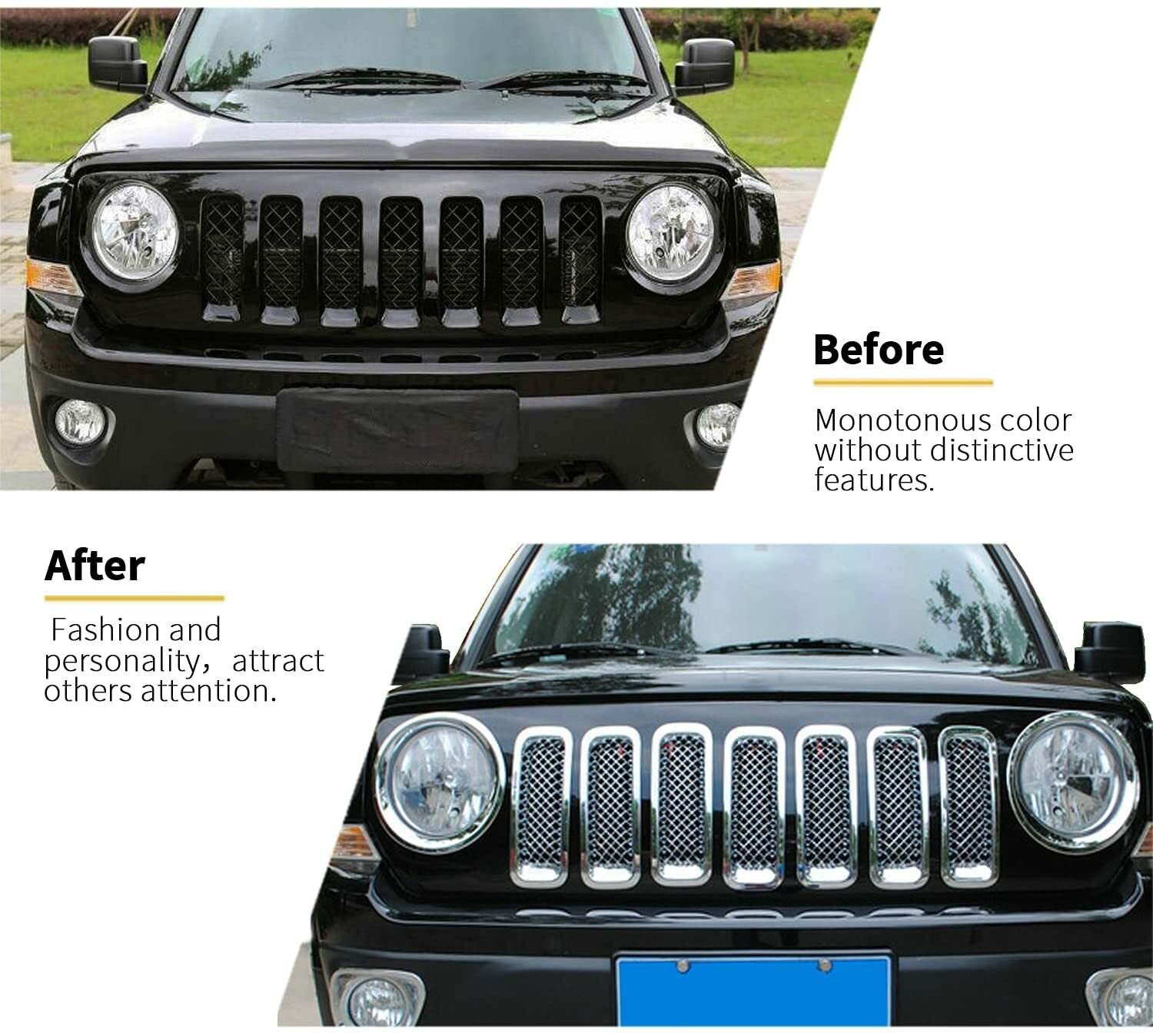 7pcs Chrome Insert Grille Mesh Grill Cover Bezel for Jeep Patriot Accessories