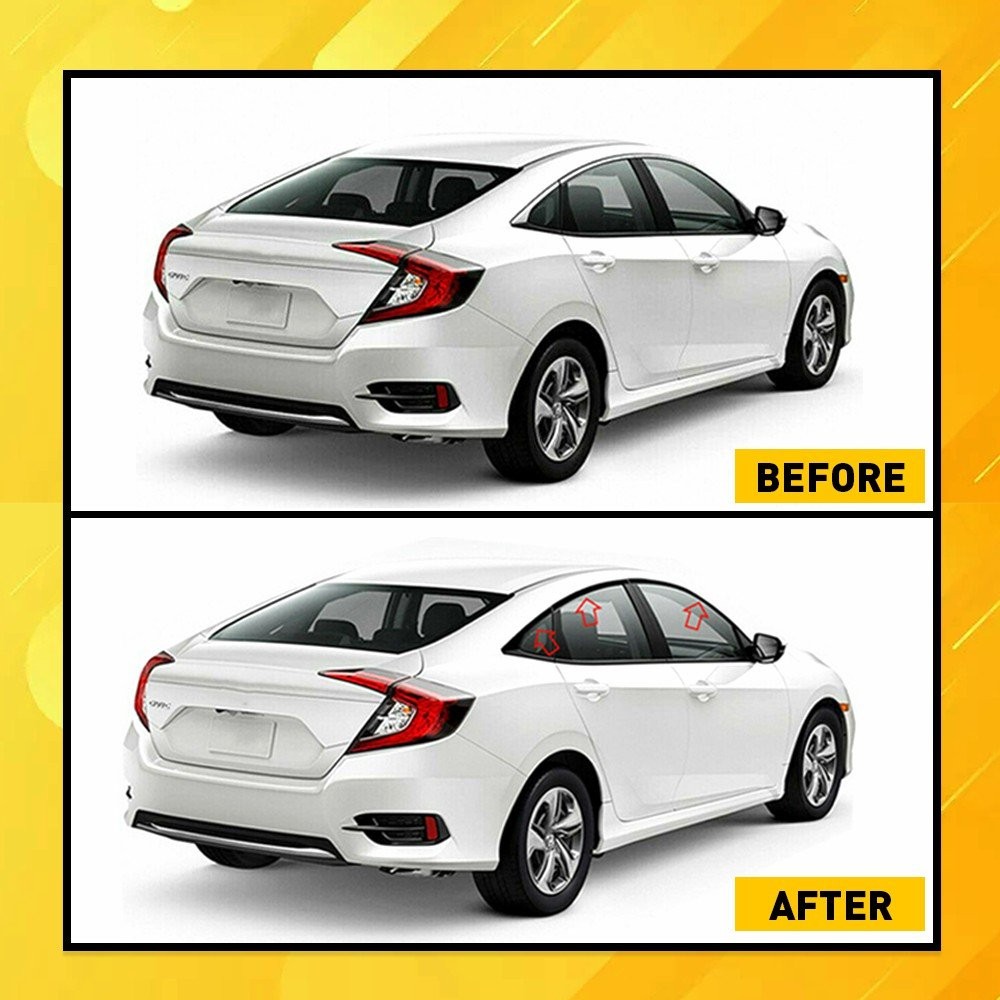 Fit 2016-2021 Honda Civic Sedan Black Chrome Delete Blackout Window Trim6-30X