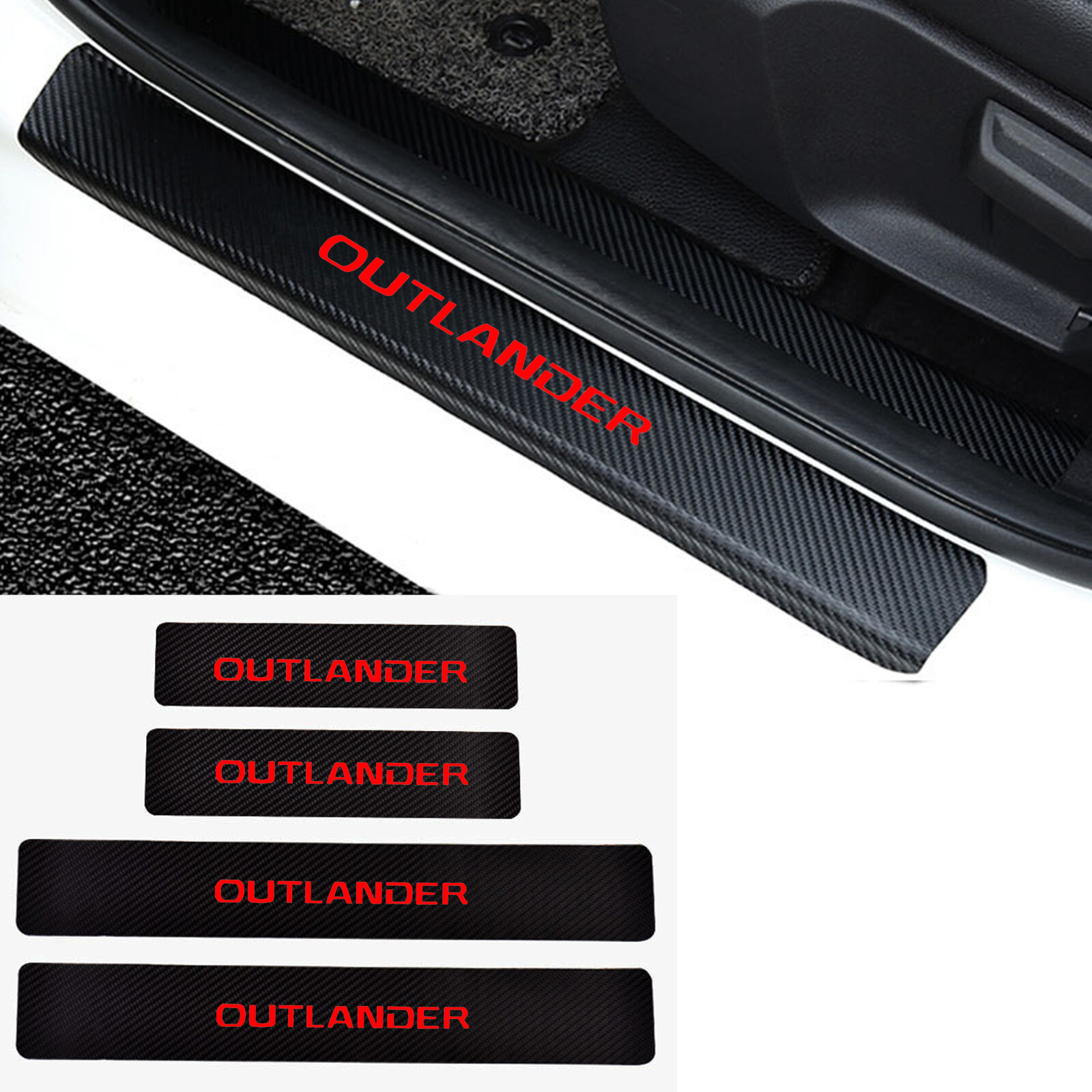 4Pcs Carbon Fiber Leather Car Door Sill stickers for Mitsubishi Outlander