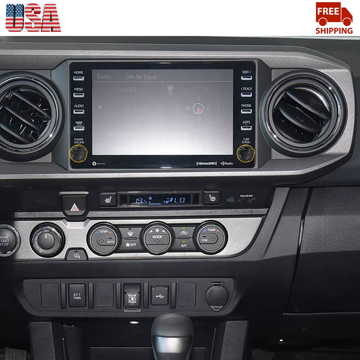 2 Pieces Set Black ABS Audio Stereo Control Knob Switch For Toyota Tacoma 16-23
