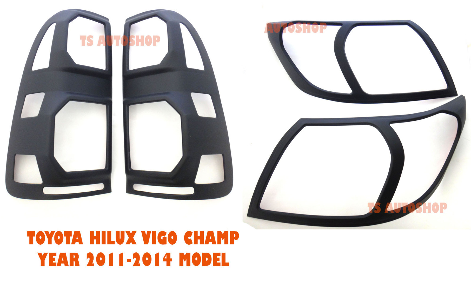 SET MATTE BLACK HEAD+TAIL LIGHT LAMP COVER TOYOTA HILUX VIGO CHAMP SR5 2011-2014