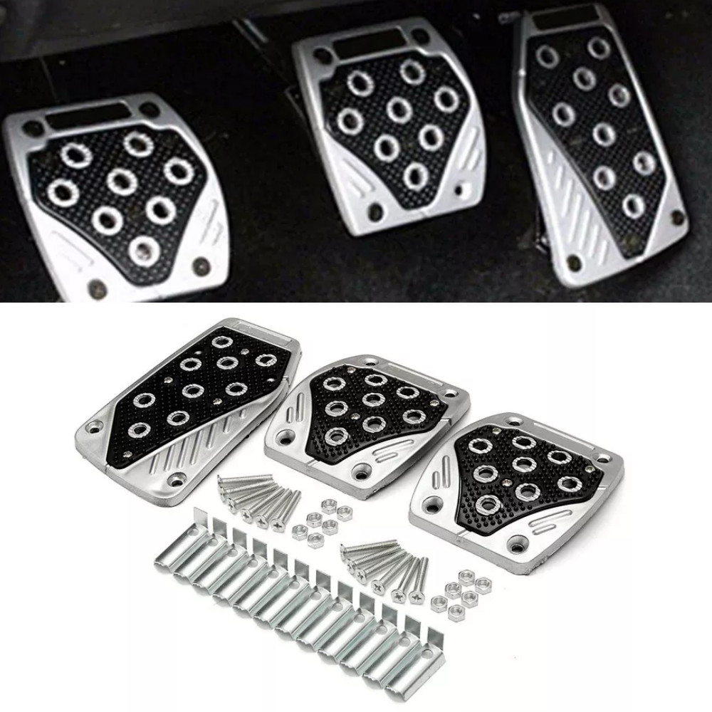 3PCS Universal Manual Car Gas Clutch Brake Foot Pedal Cover Aluminium Alloy+ PVC