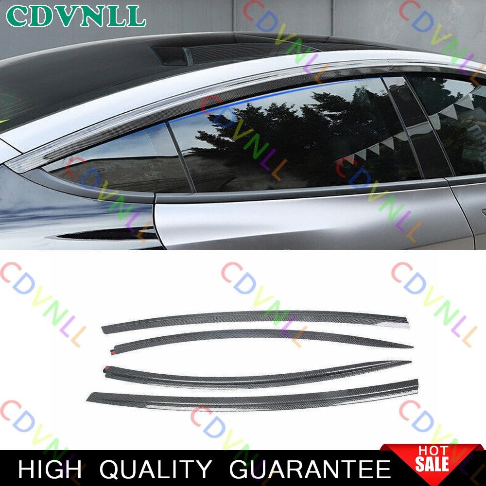 For Tesla Model 3 2017-23 ABS Carbon Fiber Window Visor Rain Wind Deflector Trim