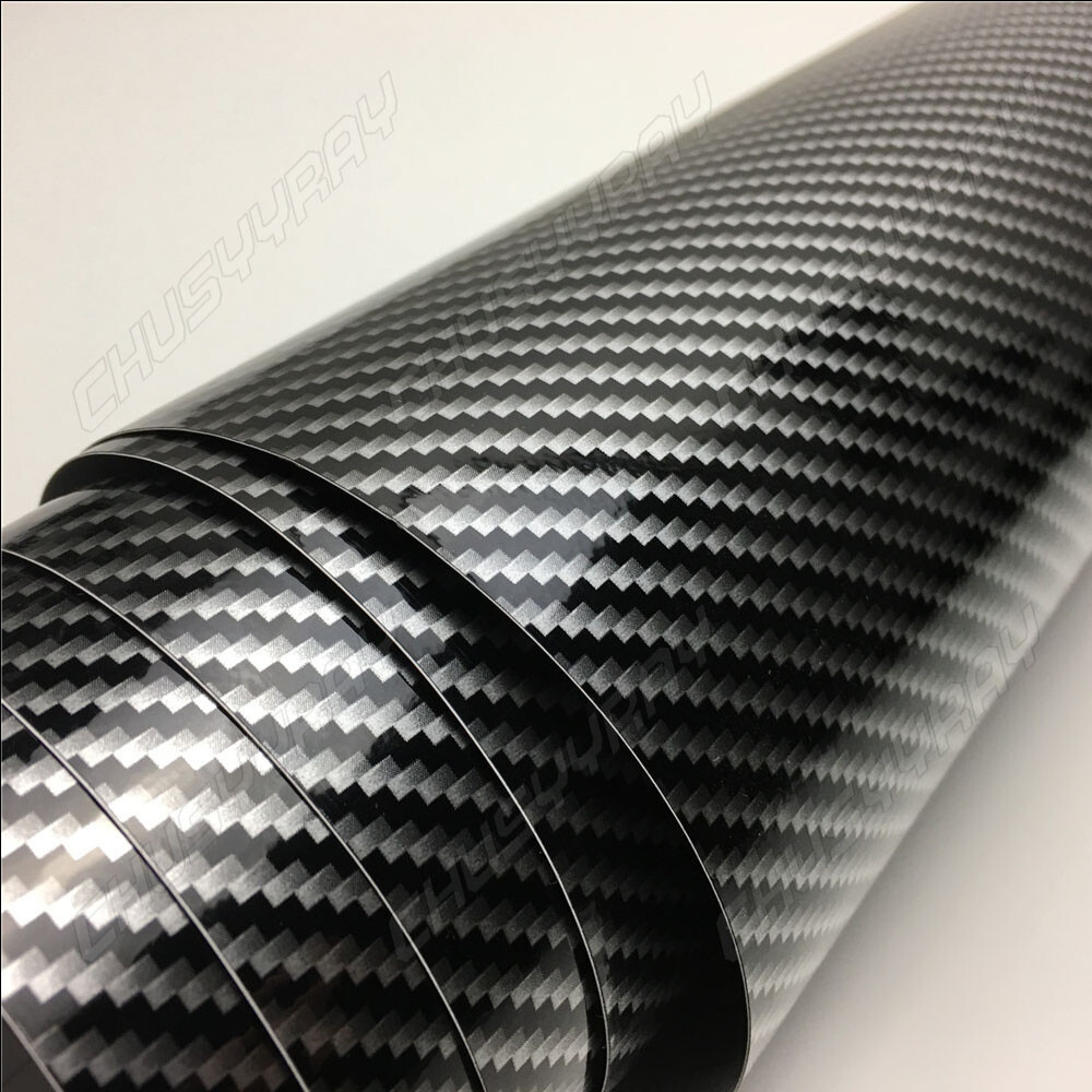 5D Premium Super Gloss Black Carbon Fiber Vinyl Wrap Bubble Free Air Release