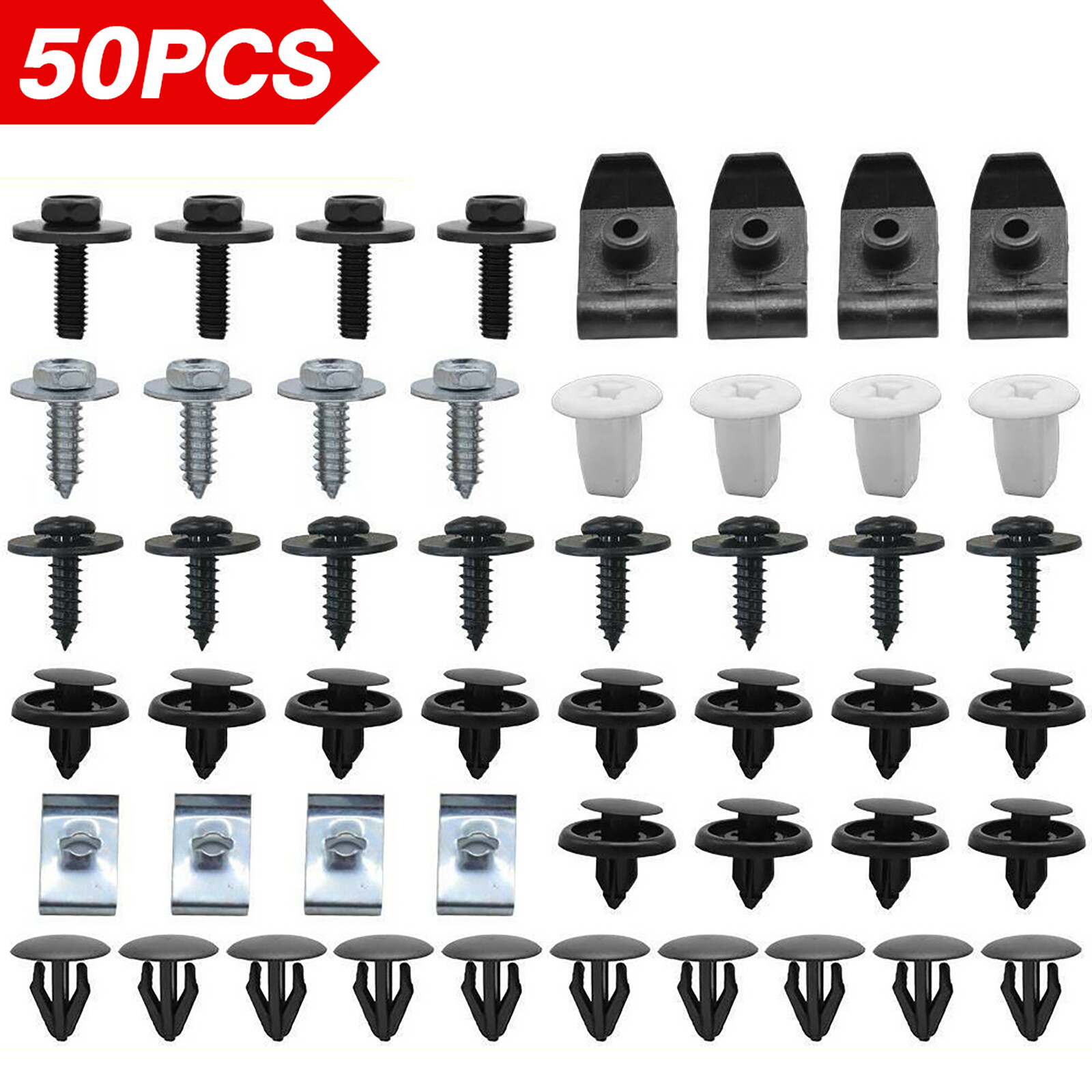 50Pcs Car Plastic Front Bumper Trim Retainer Rivets Fastener Clips Push Pin