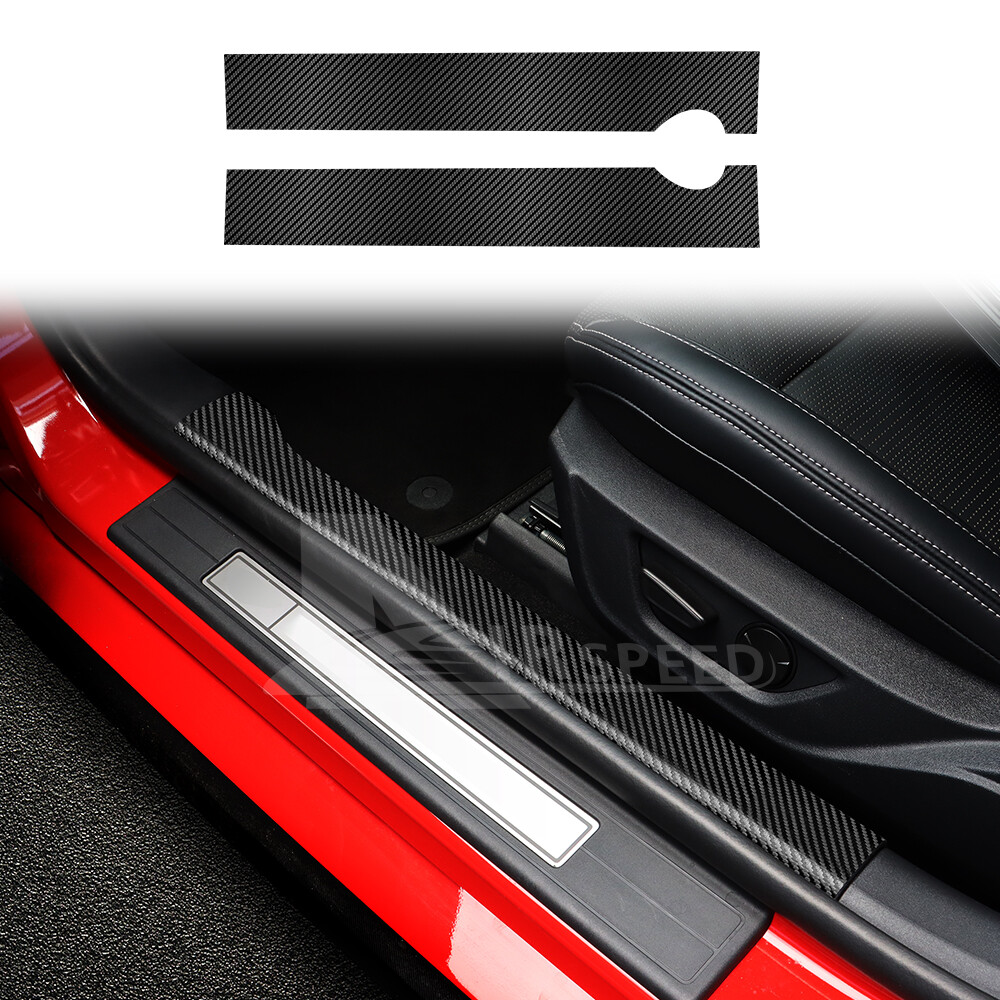 For Ford Mustang 2024-2025 Car Door Sill Protector Trim Leather Carbon Texture