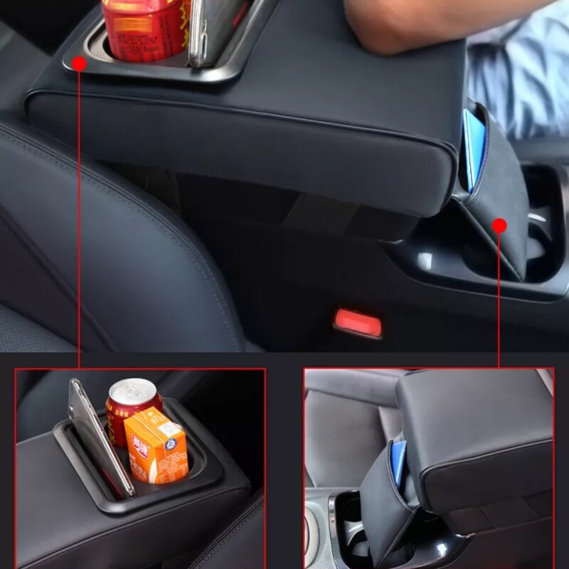 US Car Auto Armrest Box Cushion Pad Center Console Cover With Cup Holder Storage