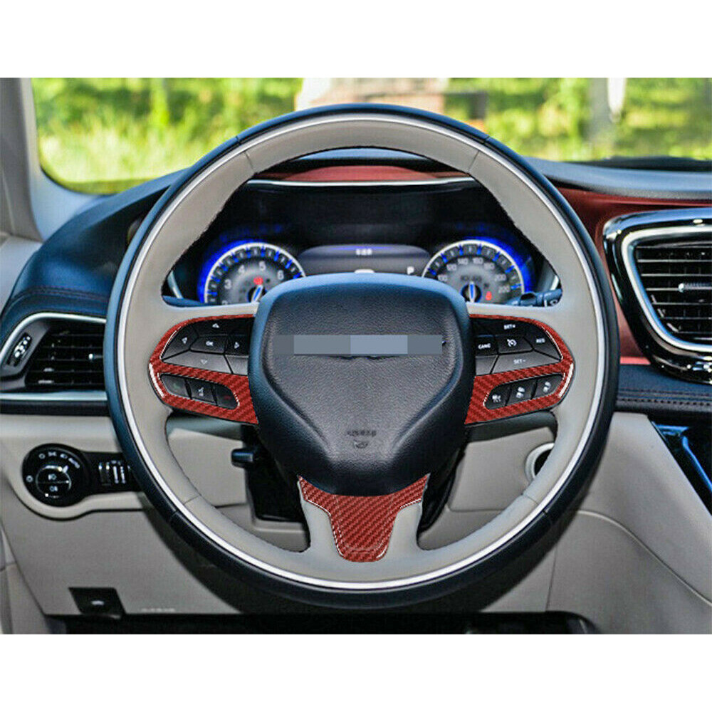 For 2015+ Chrysler 300 Interior Steering Wheel Cover Trim Bezels Set Red Carbon