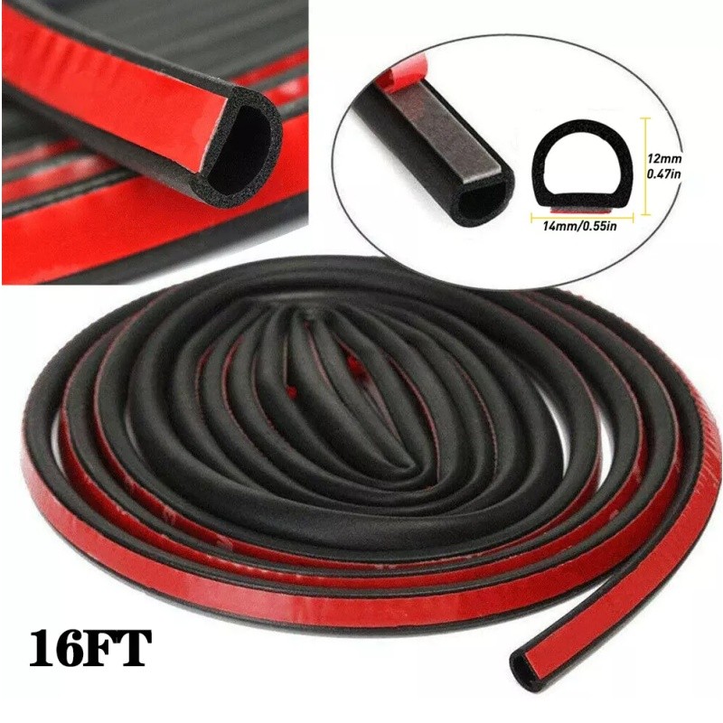 16.4Ft Rubber Seal Strip D-Shaped Car Door Weather Stripping for Door and Window