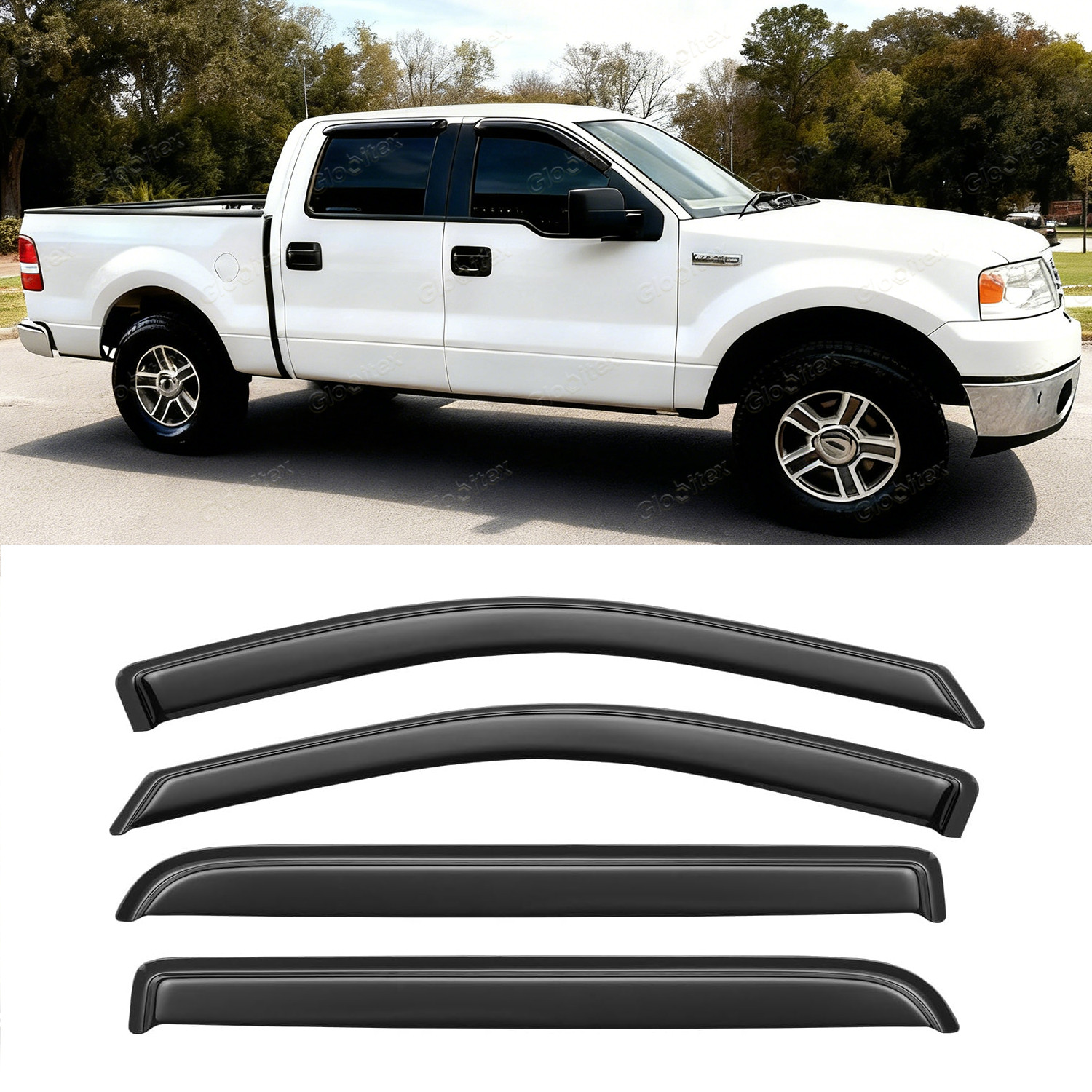 Window Visor For 2004-08 Ford F150 Supercrew Cab Rain Guard Wind Deflectors US