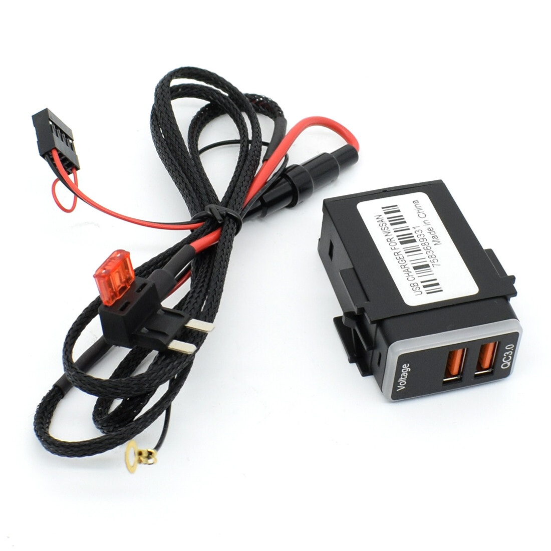 QC 3.0 QuickCharger Dual USB Phone Adapter Port LED Digital Voltmeter For Nissan