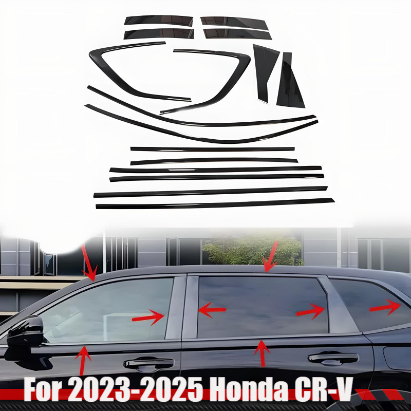 16 Pcs Car Window Strip Cover Trim Kit For Honda CRV CR-V 2023-2025 Piano Black